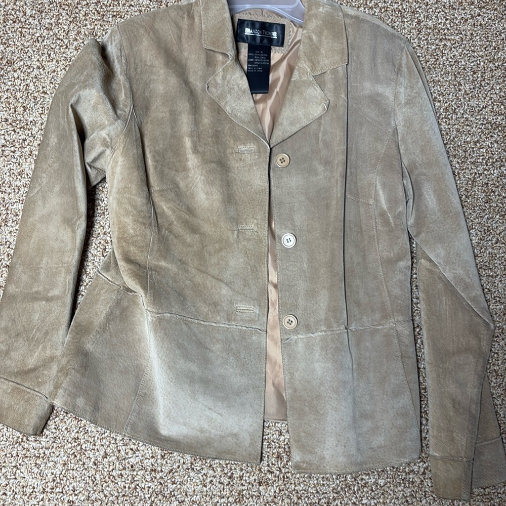Vtg Brandon Thomas 100% suede leather jacket blazer size M beige